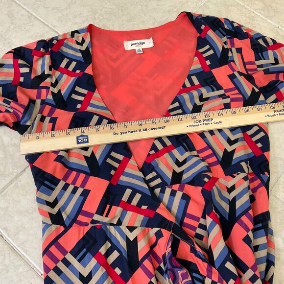 Anthropologie WRAP DRESS Porridge Amity Women's size XS MIDI CONTRASTING HEM - Picture 10 of 12